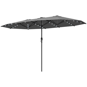 Outsunny Garden Parasol, Double-Sided Sun Umbrella with LED Solar Lights, Patio Parasol for Outdoor, Gray - product image 1