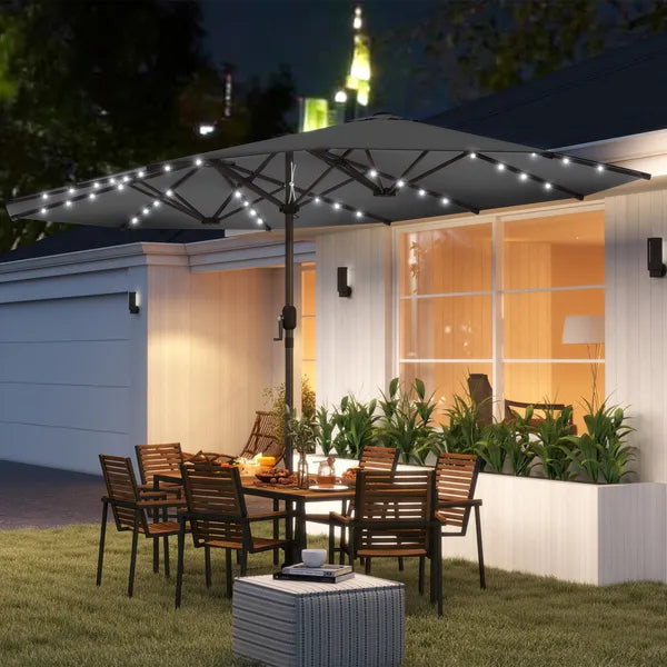 Outsunny Garden Parasol, Double-Sided Sun Umbrella with LED Solar Lights, Patio Parasol for Outdoor, Gray - product image 2