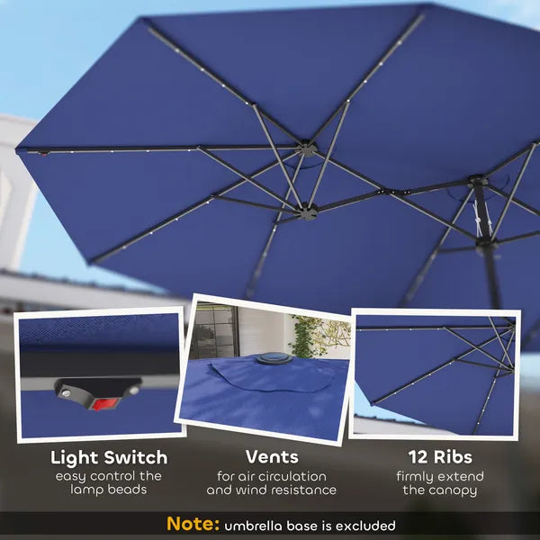 Outsunny Garden Parasol, Double-Sided Sun Umbrella with LED Solar Lights, Patio Parasol for Outdoor, Navy Blue - product image 5