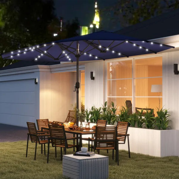 Outsunny Garden Parasol, Double-Sided Sun Umbrella with LED Solar Lights, Patio Parasol for Outdoor, Navy Blue - product image 2