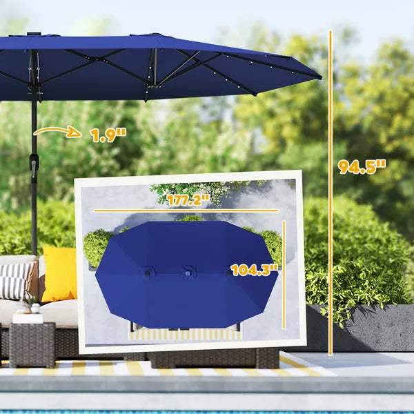 Outsunny Garden Parasol, Double-Sided Sun Umbrella with LED Solar Lights, Patio Parasol for Outdoor, Navy Blue - product image 3