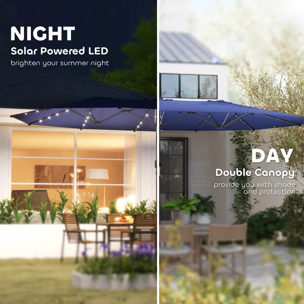 Outsunny Garden Parasol, Double-Sided Sun Umbrella with LED Solar Lights, Patio Parasol for Outdoor, Navy Blue - product image 4