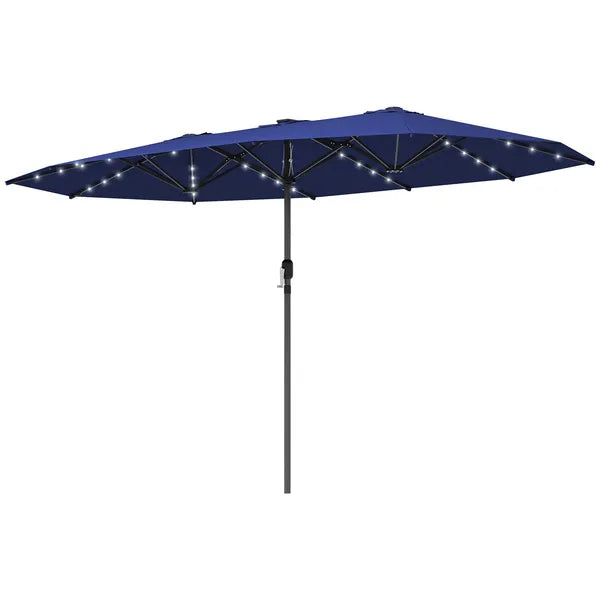 Outsunny Garden Parasol, Double-Sided Sun Umbrella with LED Solar Lights, Patio Parasol for Outdoor, Navy Blue - product image 1