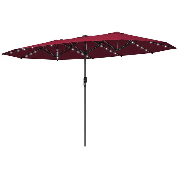 Outsunny Garden Parasol, Double-Sided Sun Umbrella with LED Solar Lights, Patio Parasol for Outdoor, Wine Red - product image 1