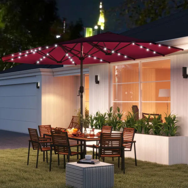 Outsunny Garden Parasol, Double-Sided Sun Umbrella with LED Solar Lights, Patio Parasol for Outdoor, Wine Red - product image 2