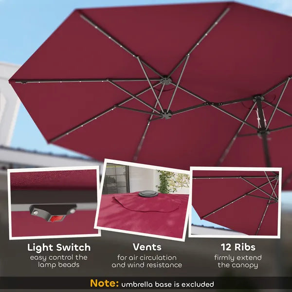 Outsunny Garden Parasol, Double-Sided Sun Umbrella with LED Solar Lights, Patio Parasol for Outdoor, Wine Red - product image 5
