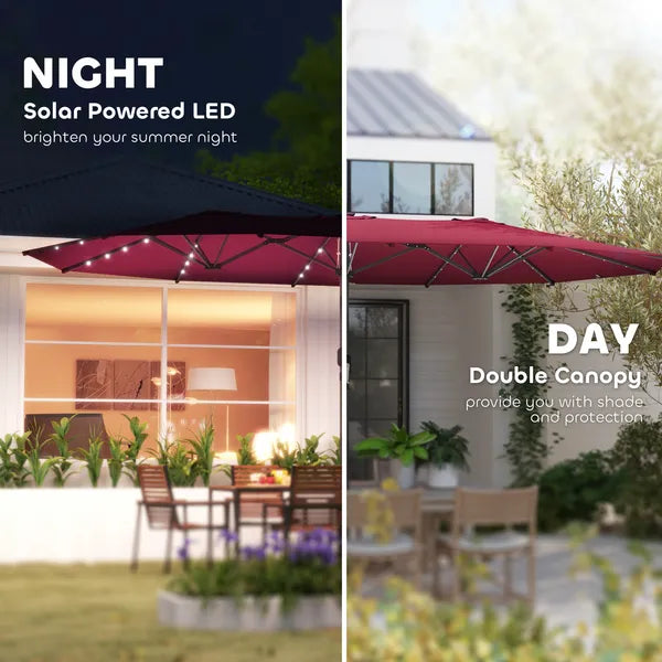 Outsunny Garden Parasol, Double-Sided Sun Umbrella with LED Solar Lights, Patio Parasol for Outdoor, Wine Red - product image 4