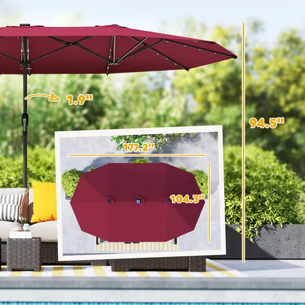 Outsunny Garden Parasol, Double-Sided Sun Umbrella with LED Solar Lights, Patio Parasol for Outdoor, Wine Red - product image 3