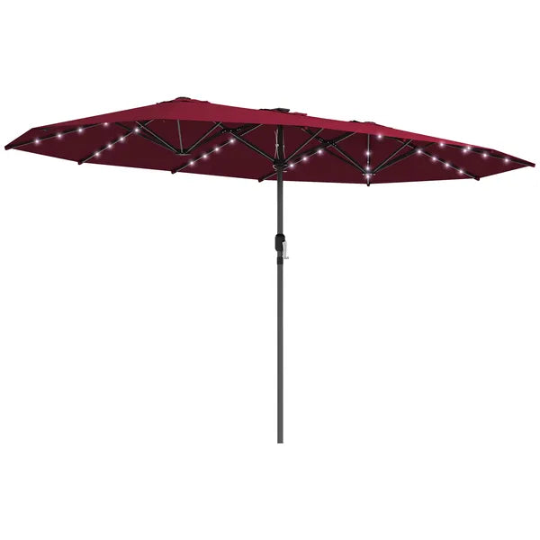 Outsunny Garden Parasol, Double-Sided Sun Umbrella with LED Solar Lights, Patio Parasol for Outdoor, Wine Red - product image 11