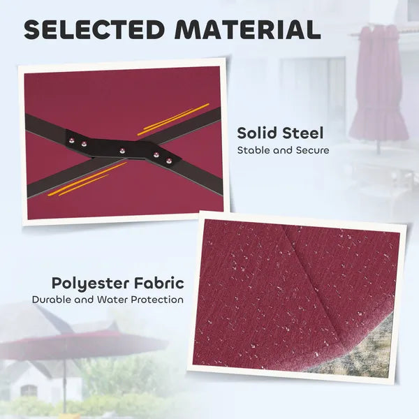 Outsunny Garden Parasol, Double-Sided Sun Umbrella with LED Solar Lights, Patio Parasol for Outdoor, Wine Red - product image 7