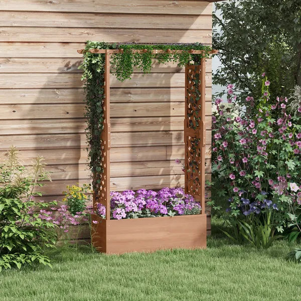 Garden Planter with Trellis: Wooden Construction for Climbing Plants, Includes Drainage, 70.75" Height - product image 2