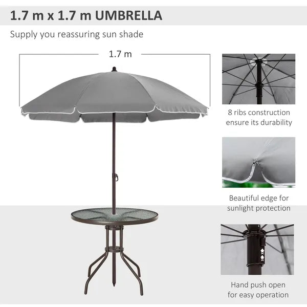 Garden Soiree: 6-Piece Gray Patio Dining Set with Umbrella and Glass Table - product image 6