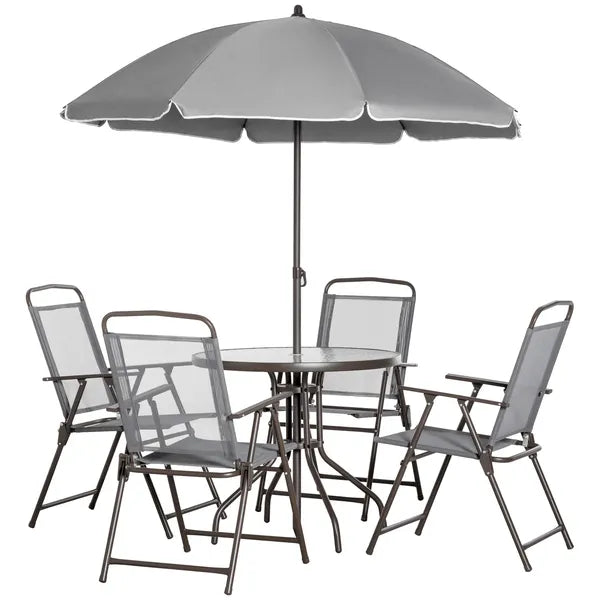 Garden Soiree: 6-Piece Gray Patio Dining Set with Umbrella and Glass Table - product image 1