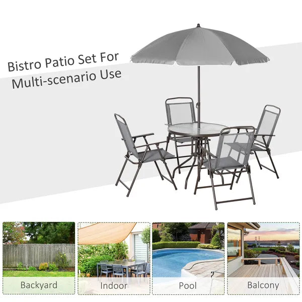 Garden Soiree: 6-Piece Gray Patio Dining Set with Umbrella and Glass Table - product image 7