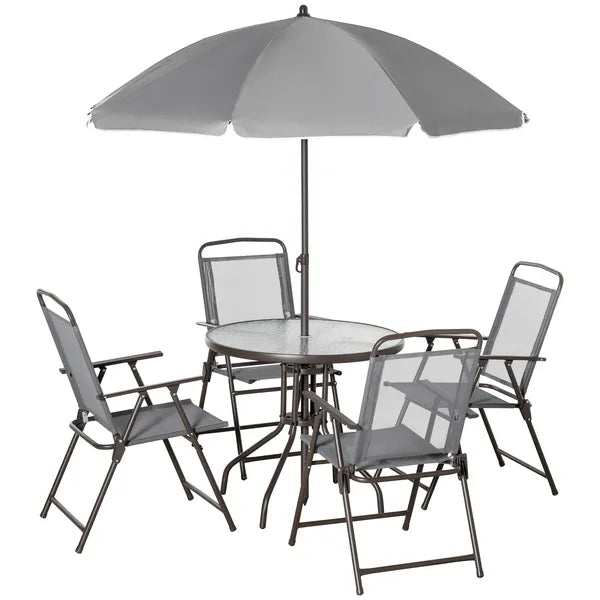 Garden Soiree: 6-Piece Gray Patio Dining Set with Umbrella and Glass Table - product image 11