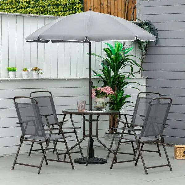 Garden Soiree: 6-Piece Gray Patio Dining Set with Umbrella and Glass Table - product image 10