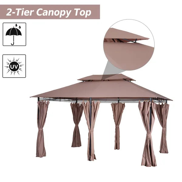 Outsunny Gazebo 10x13 Khaki with Curtains Vented Roof and Steel Frame for Outdoor Use - product image 4