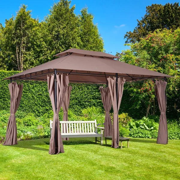 Outsunny Gazebo 10x13 Khaki with Curtains Vented Roof and Steel Frame for Outdoor Use - product image 10