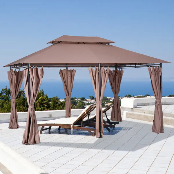 Outsunny Gazebo 10x13 Khaki with Curtains Vented Roof and Steel Frame for Outdoor Use - product image 2