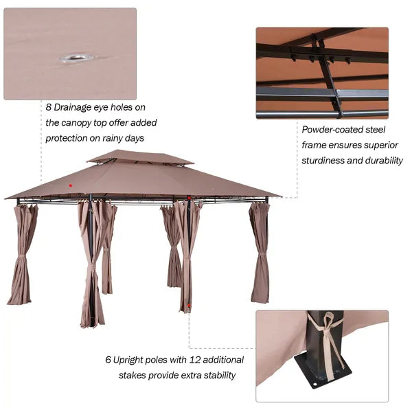 Outsunny Gazebo 10x13 Khaki with Curtains Vented Roof and Steel Frame for Outdoor Use - product image 6
