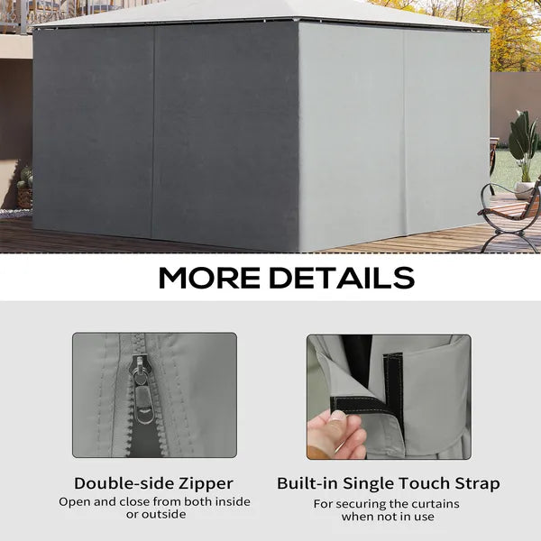 Gazebo Enclosure Set: 9.84' x 13.1' Light Gray 4 Panels with 48 Hooks and Rings for Pergolas - product image 5