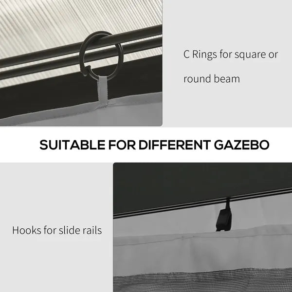 Gazebo Enclosure Set: 9.84' x 13.1' Light Gray 4 Panels with 48 Hooks and Rings for Pergolas - product image 6