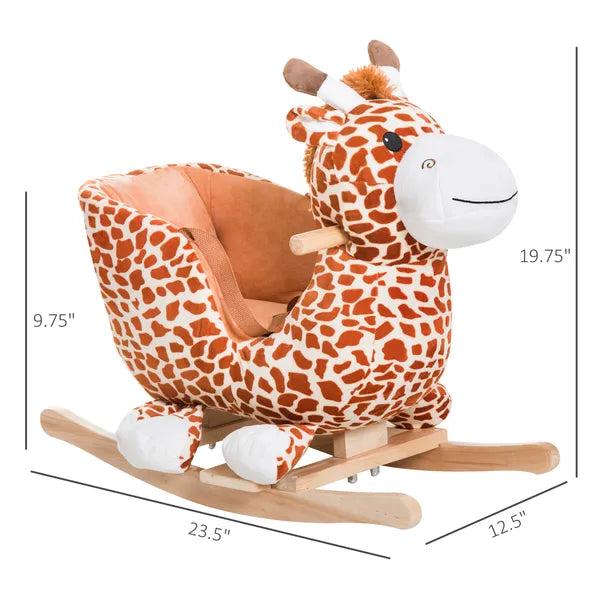 Giraffe Plush Wooden Rocking Horse, Animal Chair with Sound, Brown, for Boys and Girls - product image 3