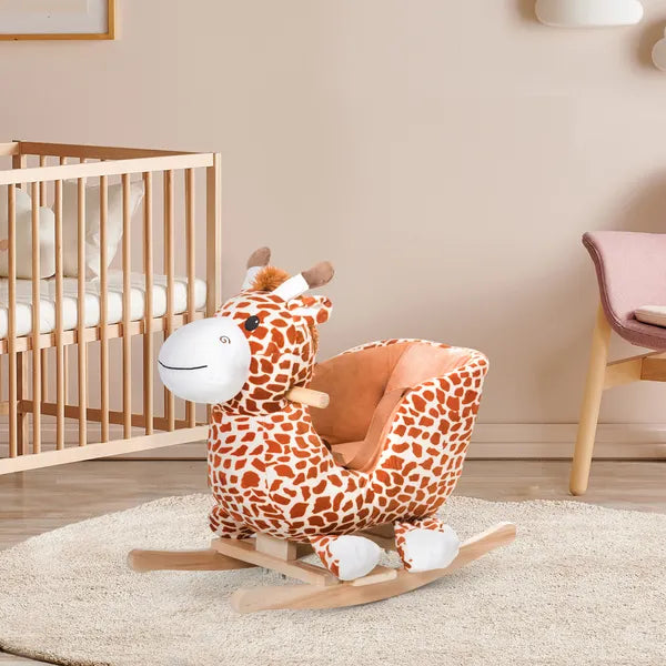 Giraffe Plush Wooden Rocking Horse, Animal Chair with Sound, Brown, for Boys and Girls - product image 10