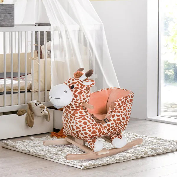 Giraffe Plush Wooden Rocking Horse, Animal Chair with Sound, Brown, for Boys and Girls - product image 2