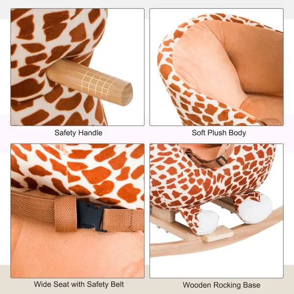 Giraffe Plush Wooden Rocking Horse, Animal Chair with Sound, Brown, for Boys and Girls - product image 7