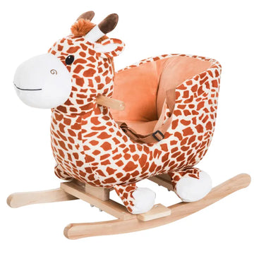 Giraffe Plush Wooden Rocking Horse, Animal Chair with Sound, Brown, for Boys and Girls - product image 1