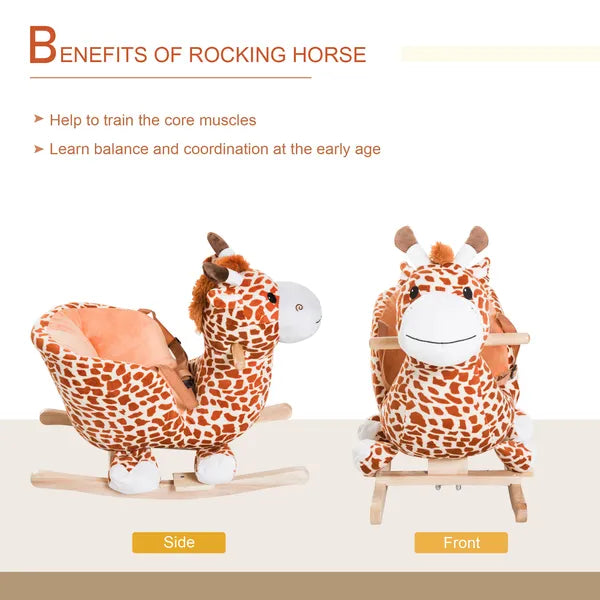 Giraffe Plush Wooden Rocking Horse, Animal Chair with Sound, Brown, for Boys and Girls - product image 5