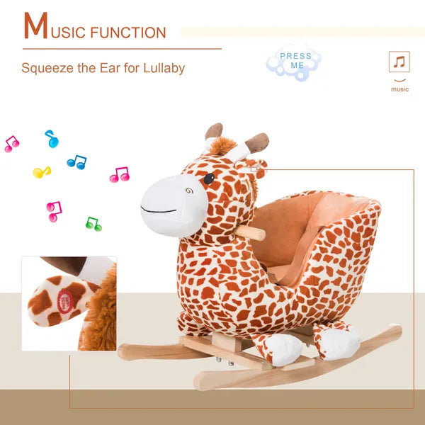 Giraffe Plush Wooden Rocking Horse, Animal Chair with Sound, Brown, for Boys and Girls - product image 6