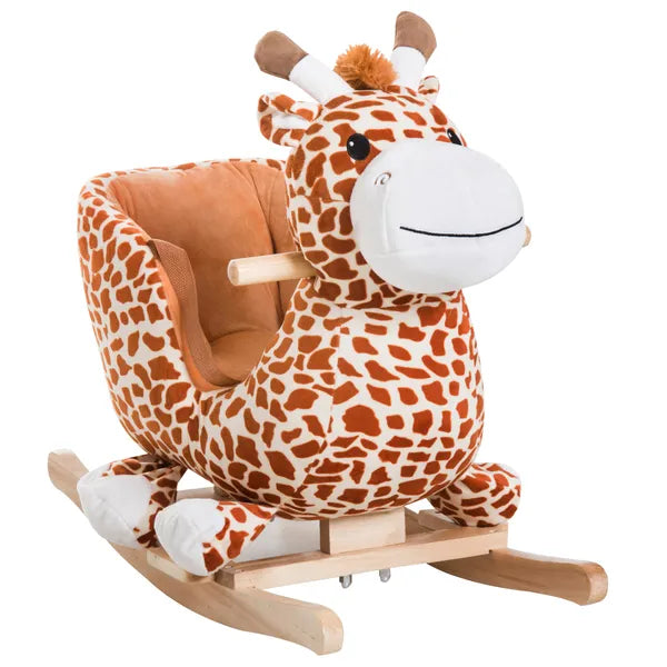 Giraffe Plush Wooden Rocking Horse, Animal Chair with Sound, Brown, for Boys and Girls - product image 11
