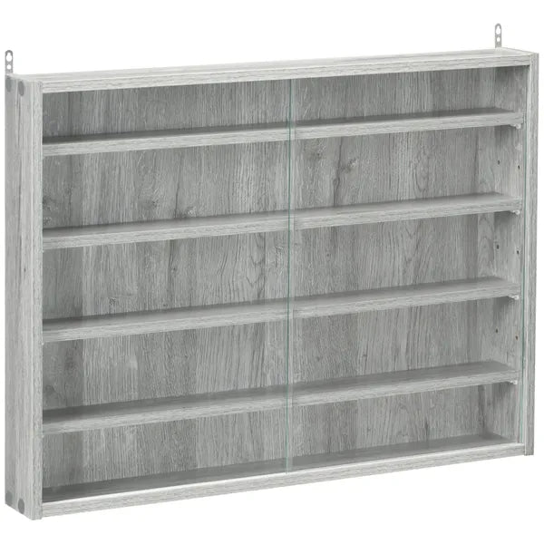 HOMCOM Glass Display Cabinet 5-Tier Wall-Mounted Adjustable Shelves 2 Doors Modern Gray - product image 1