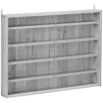 HOMCOM Glass Display Cabinet 5-Tier Wall-Mounted Adjustable Shelves 2 Doors Modern Gray - product image 1