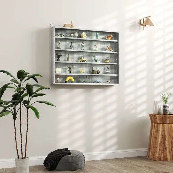 HOMCOM Glass Display Cabinet 5-Tier Wall-Mounted Adjustable Shelves 2 Doors Modern Gray - product image 2