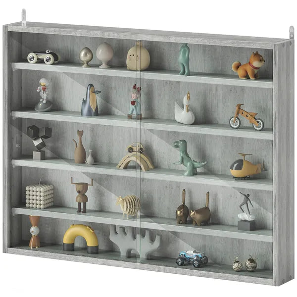 HOMCOM Glass Display Cabinet 5-Tier Wall-Mounted Adjustable Shelves 2 Doors Modern Gray - product image 11
