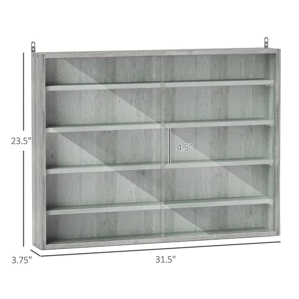 HOMCOM Glass Display Cabinet 5-Tier Wall-Mounted Adjustable Shelves 2 Doors Modern Gray - product image 3