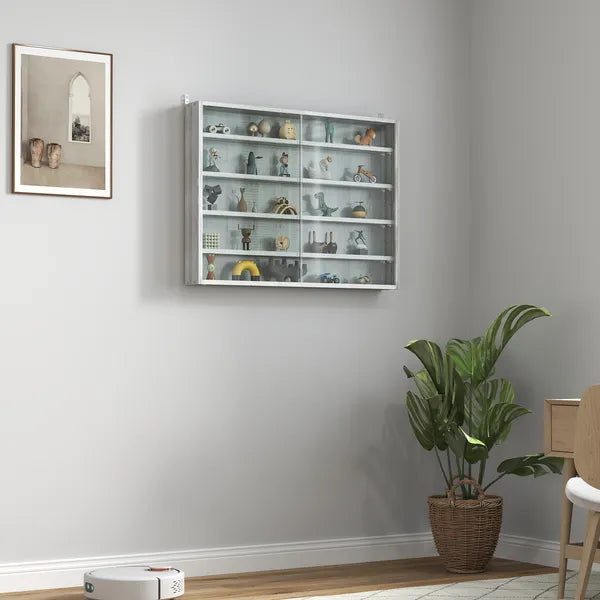 HOMCOM Glass Display Cabinet 5-Tier Wall-Mounted Adjustable Shelves 2 Doors Modern Gray - product image 10