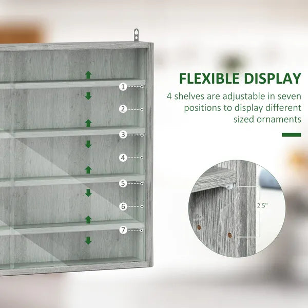 HOMCOM Glass Display Cabinet 5-Tier Wall-Mounted Adjustable Shelves 2 Doors Modern Gray - product image 4