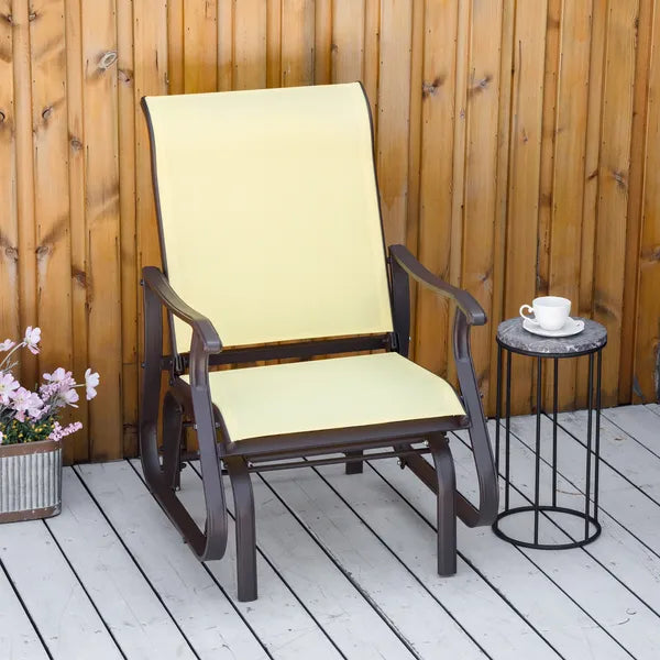 Glider Rocking Chair Outdoor with Steel Frame and Mesh Fabric for Backyard, Garden and Porch, Beige - product image 10