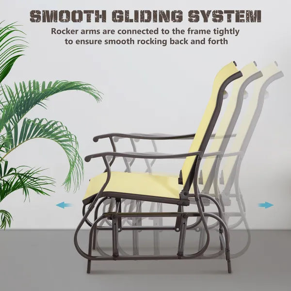 Glider Rocking Chair Outdoor with Steel Frame and Mesh Fabric for Backyard, Garden and Porch, Beige - product image 4