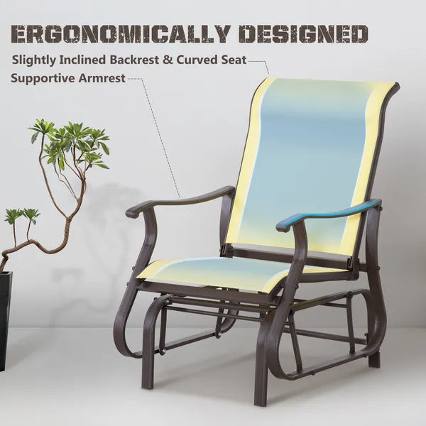 Glider Rocking Chair Outdoor with Steel Frame and Mesh Fabric for Backyard, Garden and Porch, Beige - product image 6