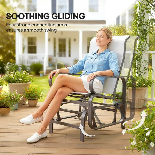 Gliding Lounger Chair Set of 2, Single Rockers with Lightweight Metal and Mesh Construction, Beige - product image 4