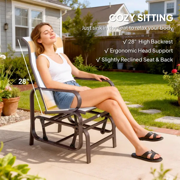 Gliding Lounger Chair Set of 2, Single Rockers with Lightweight Metal and Mesh Construction, Beige - product image 5