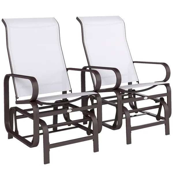 Gliding Lounger Chair Set of 2, Single Rockers with Lightweight Metal and Mesh Construction, Beige - product image 11