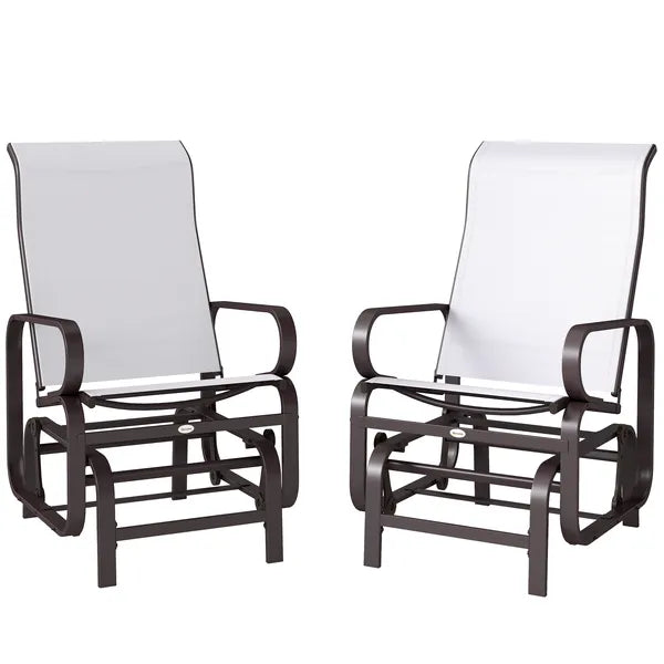 Gliding Lounger Chair Set of 2, Single Rockers with Lightweight Metal and Mesh Construction, Beige - product image 1