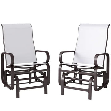 Gliding Lounger Chair Set of 2, Single Rockers with Lightweight Metal and Mesh Construction, Beige - product image 1