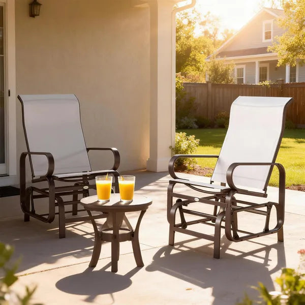 Gliding Lounger Chair Set of 2, Single Rockers with Lightweight Metal and Mesh Construction, Beige - product image 9